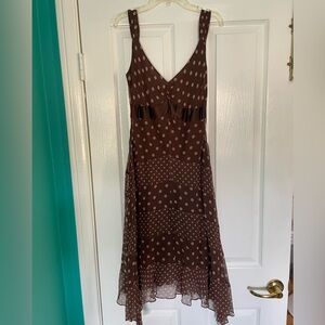 BCBG MAXAZRIA 100% silk polka dot brown vintage dress